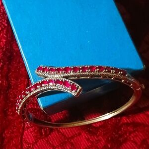 GENUINE NATURAL RUBY BYPASS BANGLE BRACELET